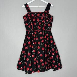 Fifties Chic Dress Womens Large Black Cherry Print 50s Retro Pinup Rockabilly